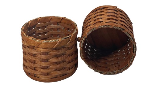 Cesta de cacahuete Amish cesta tejida hecha a mano con fondo de roble macizo y roble giratorio - Imagen 2 de 6