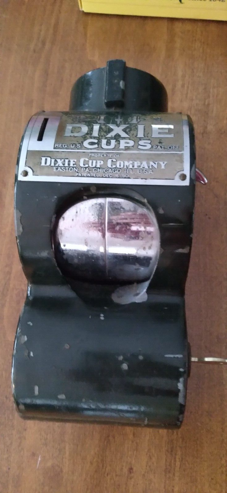 Vintage Original Coin Operated Dixie Cup Dispenser W/Keys Works Antique