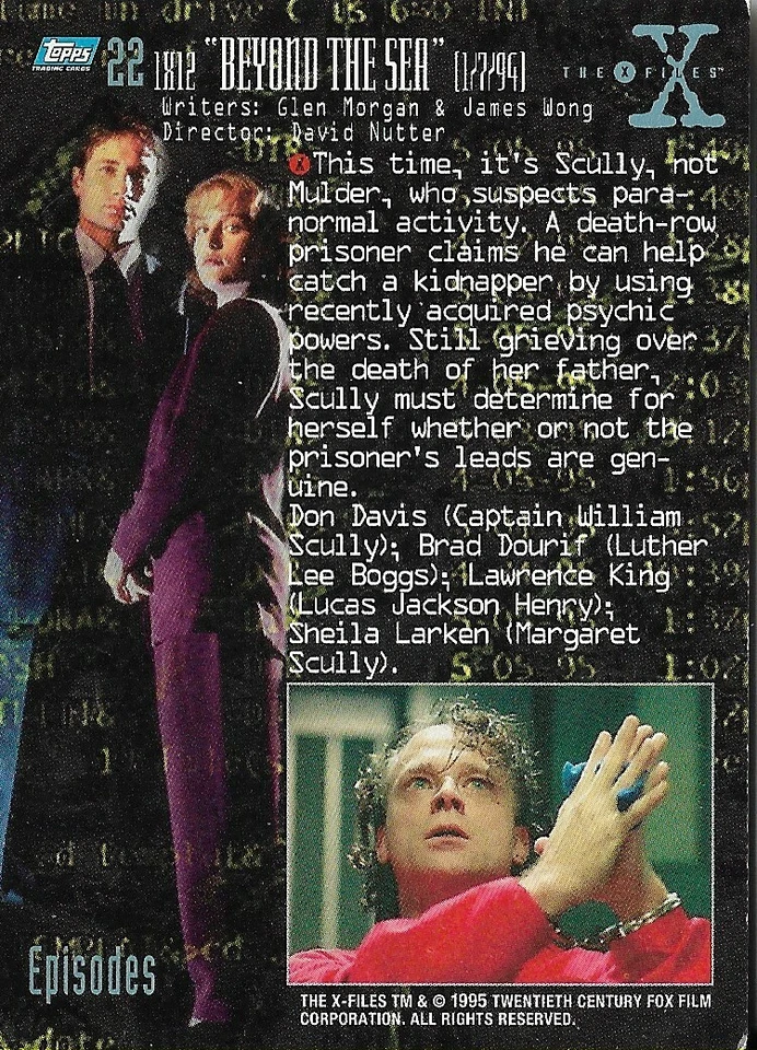TOPPS TRADING CARD : THE X FILES : BEYOND THE SEA : # 22  . - Image 2 of 4