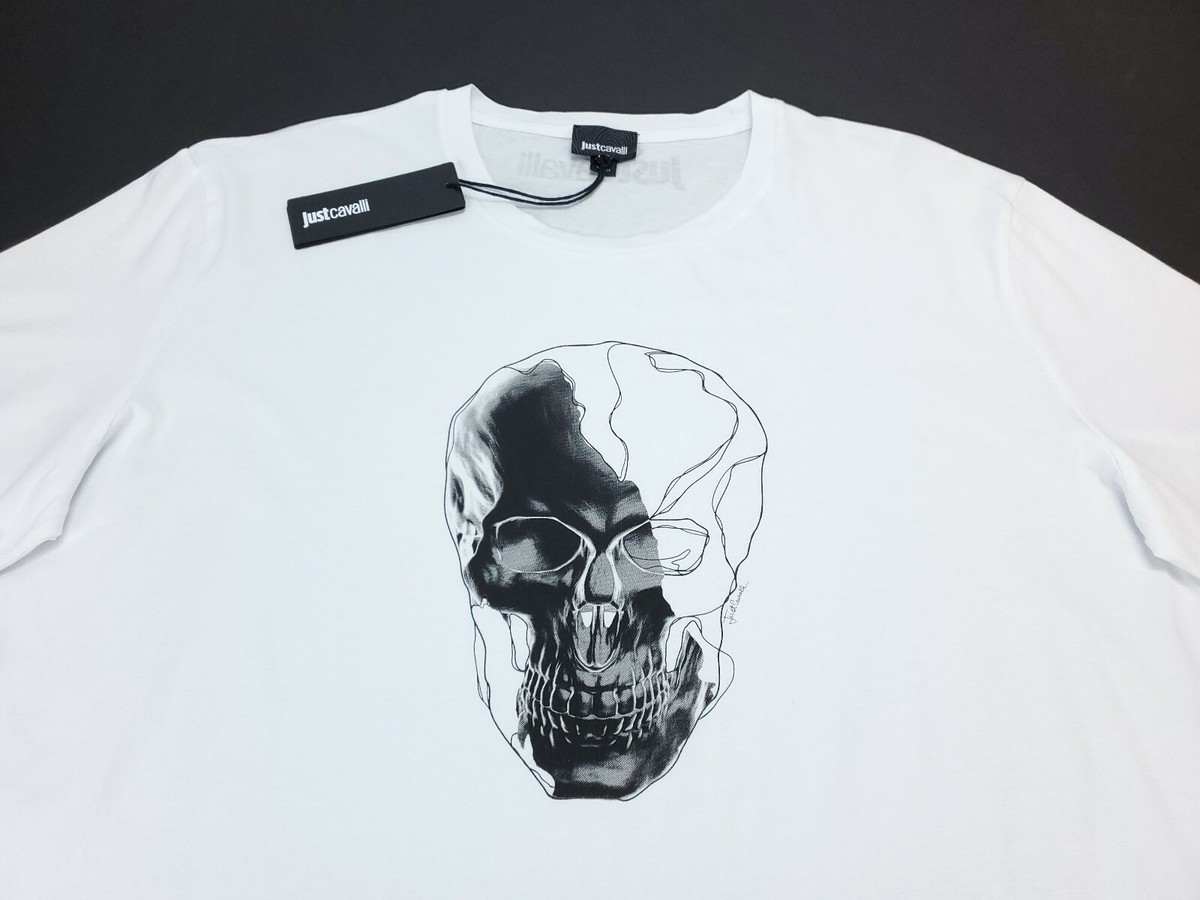 Just Cavalli Men's 2XL White T Shirt Skull Graphics S03GC0529 100