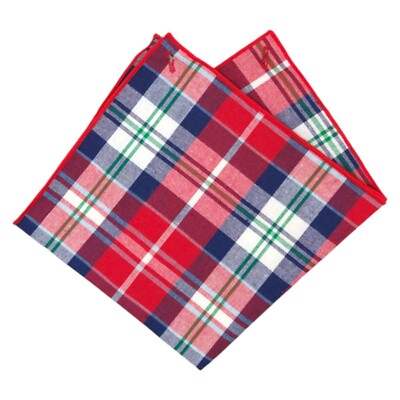 ALARA Mens Handkerchief Pocket Square Red Plaid 100% Cotton Designer Hanky 12.5''