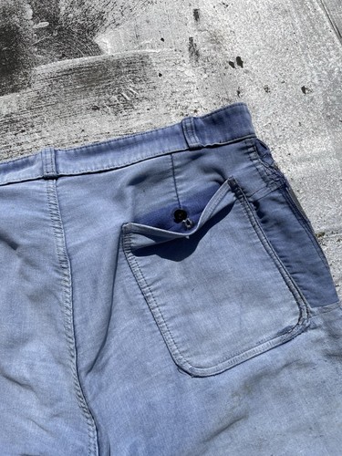 Vintage 1950s Repaired French Workwear Moleskin Pants Blue 36x30 - 第 6/6 張圖片