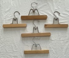 5 Vintage Wooden Trouser Clothes Hangers 1 Setwell 4 Unmarked 9", 10.25", 11"