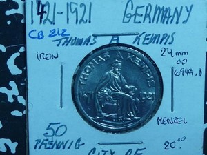 CB212: GERMAN NOTGELD, Thomas A Kempis, Kempen, 50 Pf, 1921, 24mm