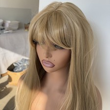 Heat Resistant Synthetic Hair Long Straight Mixed blonde Dress Up Wig With Bangs