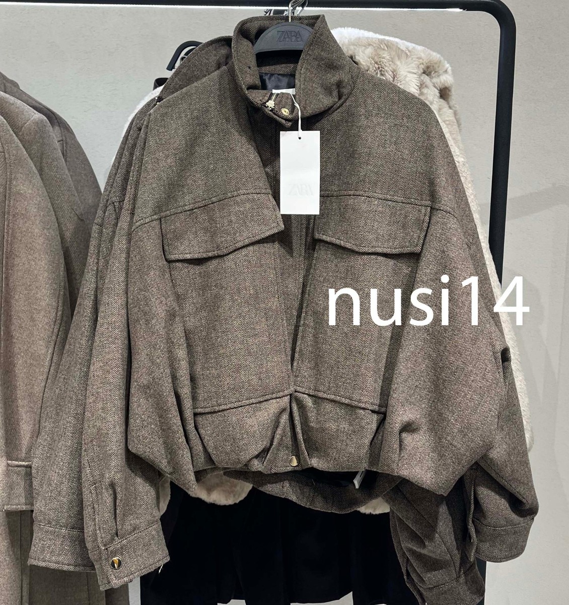 ZARA バルーンヘリンボーンボンバージャケット ZARA NEW WOMAN HERRINGBONE BALLOON BOMBER JACKET BROWN XS-L 9385