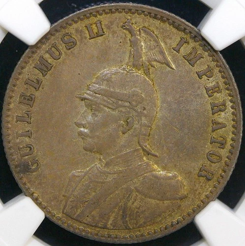 1914 J German East Africa Guilelmus II 1/2 Rupie Silver Coin NGC AU53