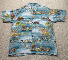 Vintage Reyn Spooner Hawaiian Shirt Men Large AOP Fishing Ocean Print Big Fish