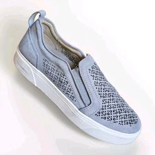 Vionic Kimmie Perf Slip On Supportive Sneaker Round To Suede Leather Gray 8.5M
