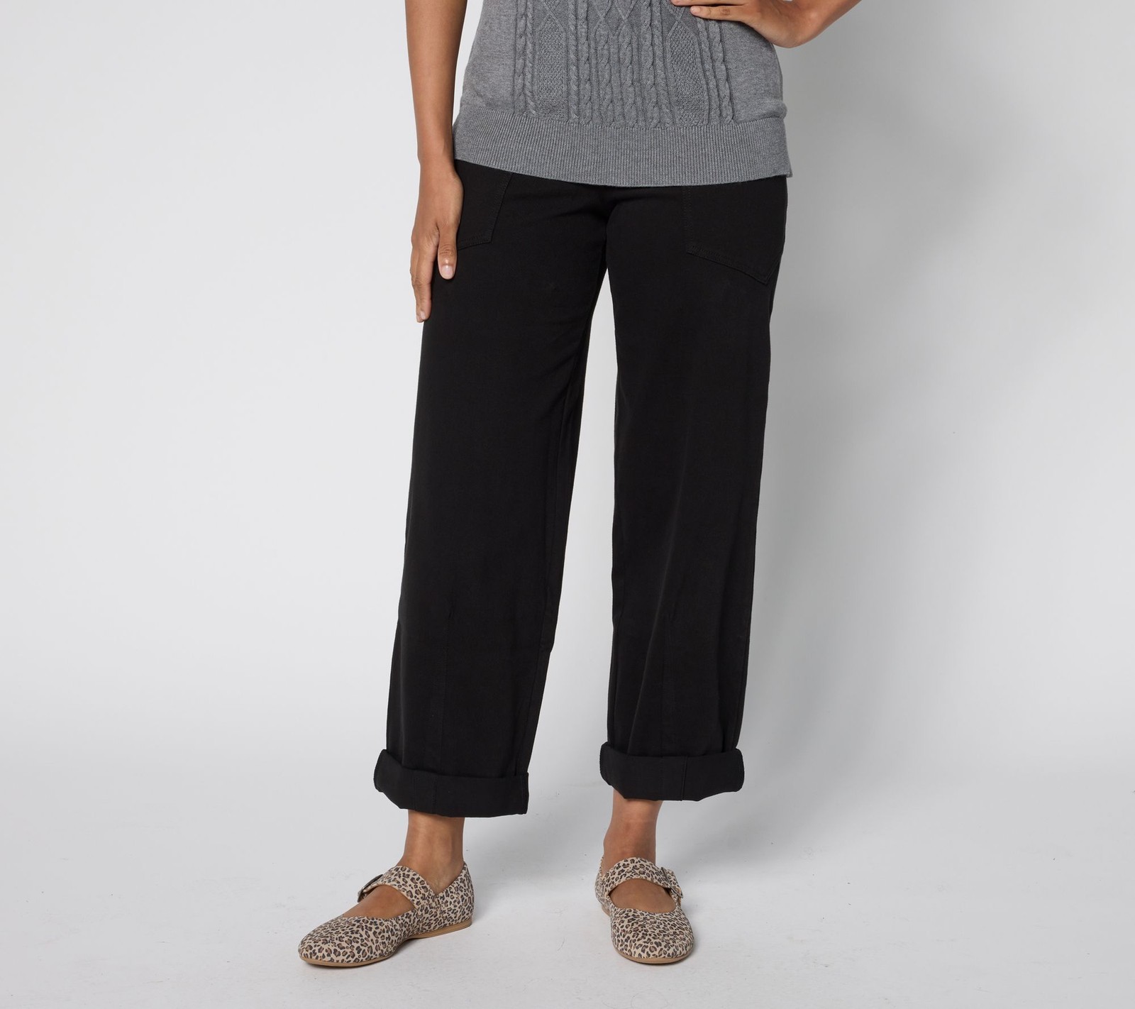 Maya J Women's Pants Sz L Penelope Curved Cuff Denim Black A714905