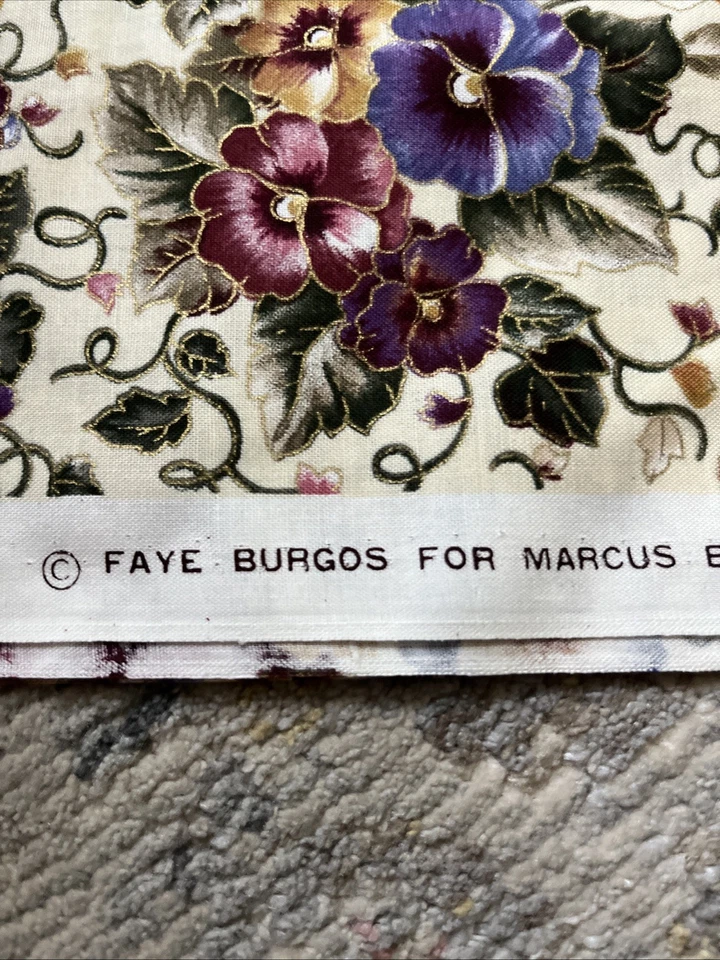 Beige Pansy Fabric Floral Quilt Cotton Cloisonne Purple Flowers Marcus Brothers - Image 4 of 4