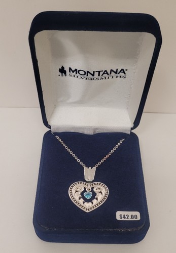 Montana Silversmiths Heart And Arrow Necklace W/ Blue Center Stone. Brand New.