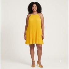 Michael Michael Kors Yellow Pleated Halter Dress MK Chain Link Mini XL NWT