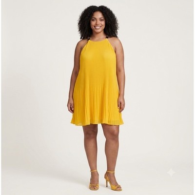 Michael Michael Kors Yellow Pleated Halter Dress MK Chain Link Mini XL NWT