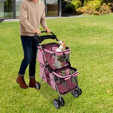 Passeggino Pieghevole per Animali Domestici Doppio Piano Piccola Media Taglia Cani/Gatti