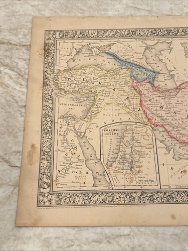 Antique c. 1860 Persia Turkey Asia Afghanistan Beloochistan Palestine Map - Picture 2 of 5
