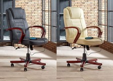 Cuir Bois Siège de Direction Fauteuil Chaise Bureau Avec Massage Chauffage Neuf