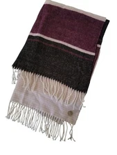 Calvin Klein Striped Acrylic Scarf With Fringe Detail In Plum Black & White