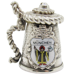 VINTAGE 18 STERLING SILVER .925 ENAMEL SEAL MUNCHEN GERMANY BEER STEIN THIMBLE