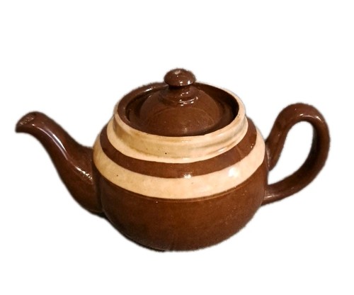Vtg Brown Betty Teapot Yellow Stripe Alcock, Lindley & Bloore Made In England