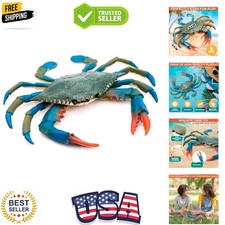 Blue Crab Toys for Kids - Realistic Plastic Crab Figure, 6.6 x 5.3 Lifelike O...