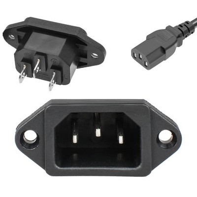 QTEATAK 3 Pack Screw Mount 3 Pins Inlet Power Plug Socket 3 Piece, Black 