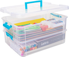 2 Layer Plastic Storage Containers with Lids, Multipurpose Clear Stack Carry B