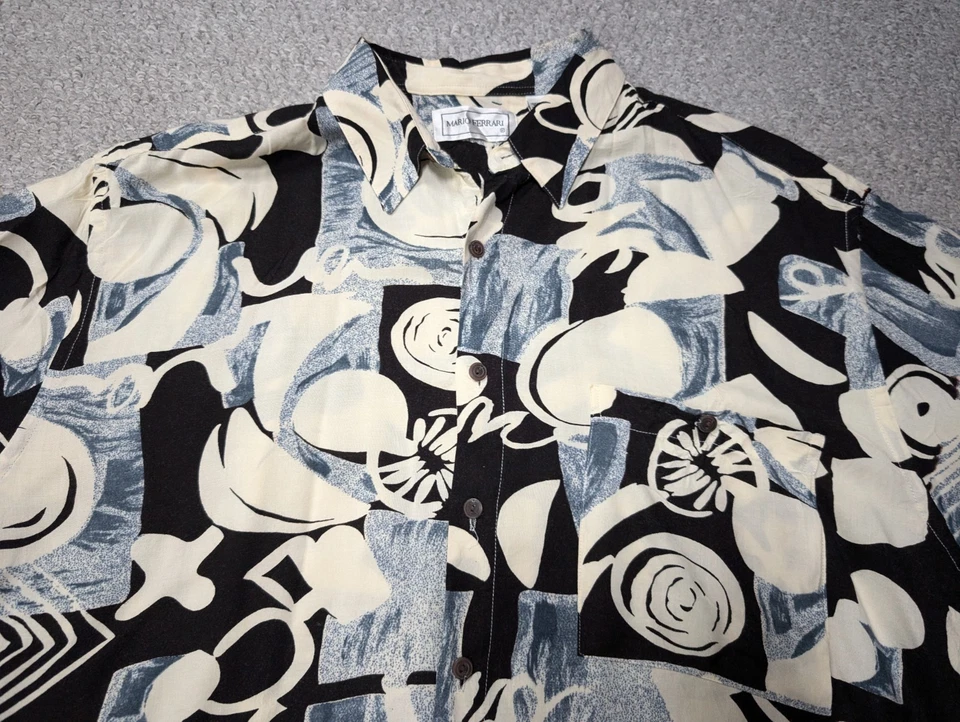 Vintage Mario Ferrari Abstract Crazy Funky Print Designer Rayon Button Shirt L — 第 3/4 张图片