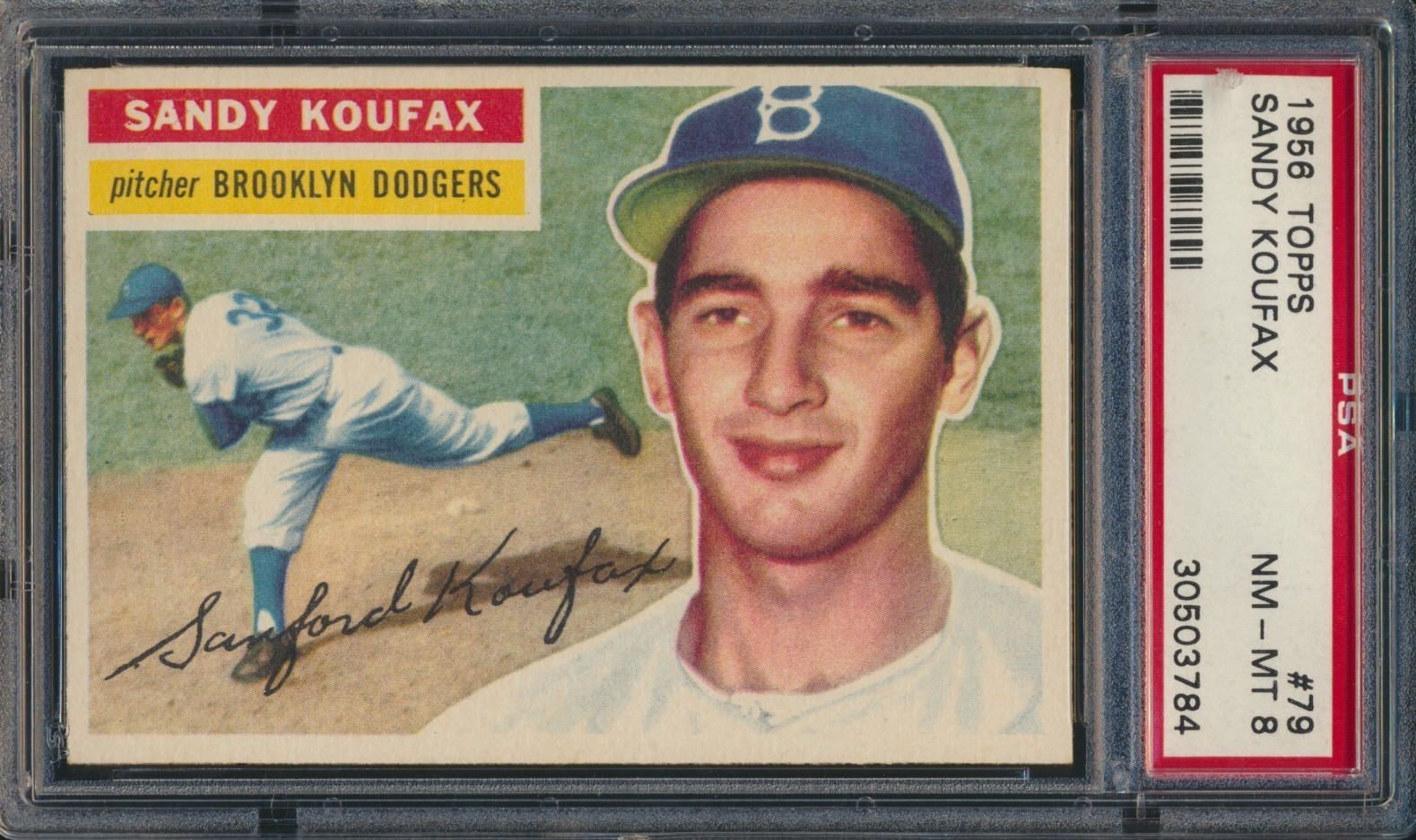 1956 TOPPS BASEBALL #79 SANDY KOUFAX WHITE BACK PSA 8 NM-MT HOF *2nd YEAR*