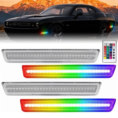 4x RGB Sequential LED Side Marker Lights Turn Signal For 15-23 Dodge Challenger