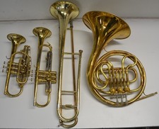 SET/LOT 1 FRENCH HORN,1 TRUMPET,1 TENOR TROMBONE,1 CORNET -YAMAHA,OLDS,CLEVELAND