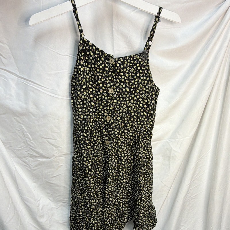 Art Class Girls Floral Sundress Square Neck Button Front L 10/12 Black Yellow