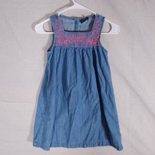 GAP Girls Denim Sleeveless Dress M 8-9 Blue Embroidered Square Neck Boho Summer