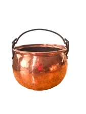 Vtg Copper & Iron Patina Cauldron Pot w/ handle 7.5 Dia /5.5 H /25" Cir Dovetail