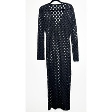 Perforated Long Sleeve Maxi Dress Swimsuit Coverup Goth Grunge Womens Size Large