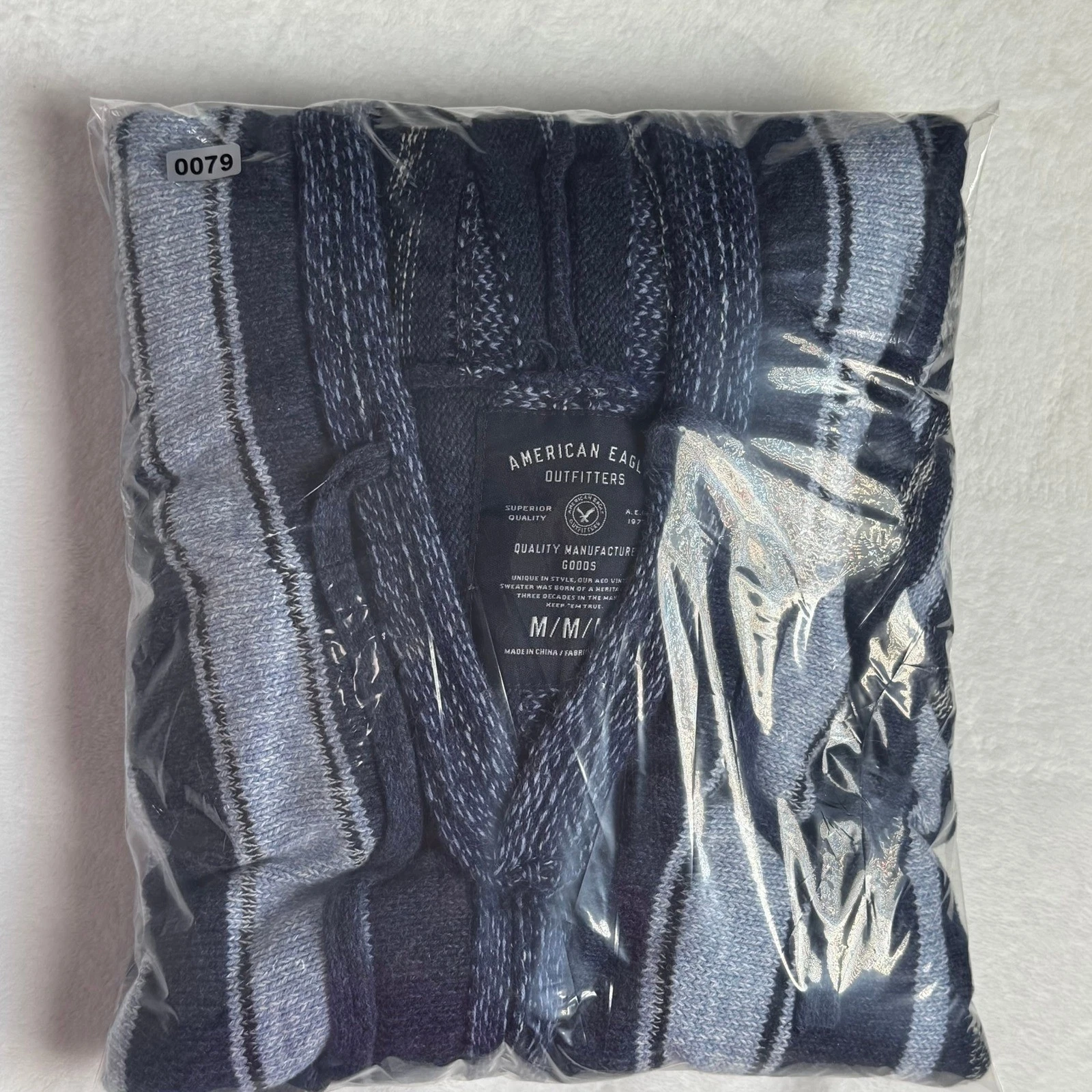 American Eagle Mens Blue Striped Baja Hoodie Knit Cotton Sweater Size M YEAR2014 image 7