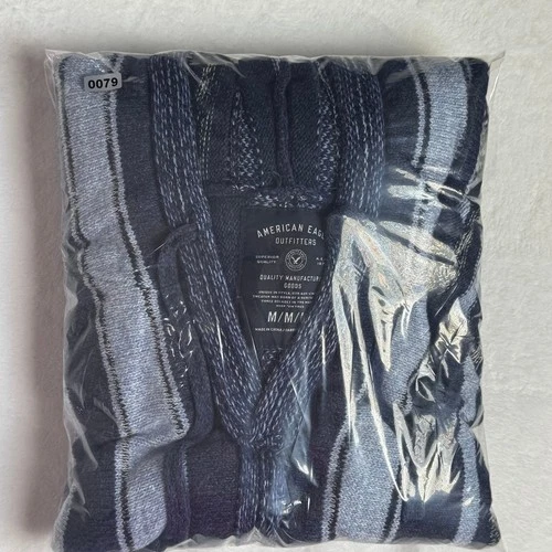 American Eagle Mens Blue Striped Baja Hoodie Knit Cotton Sweater Size M YEAR2014 image 7