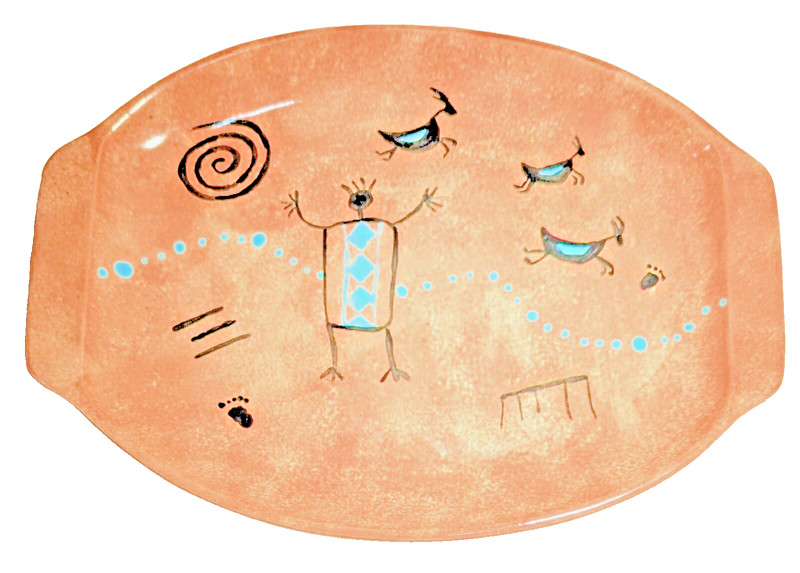 Southwest Rock Art Ellen Peebler (?) Studio Art  Pottery Plate 11.5" x 8.5"