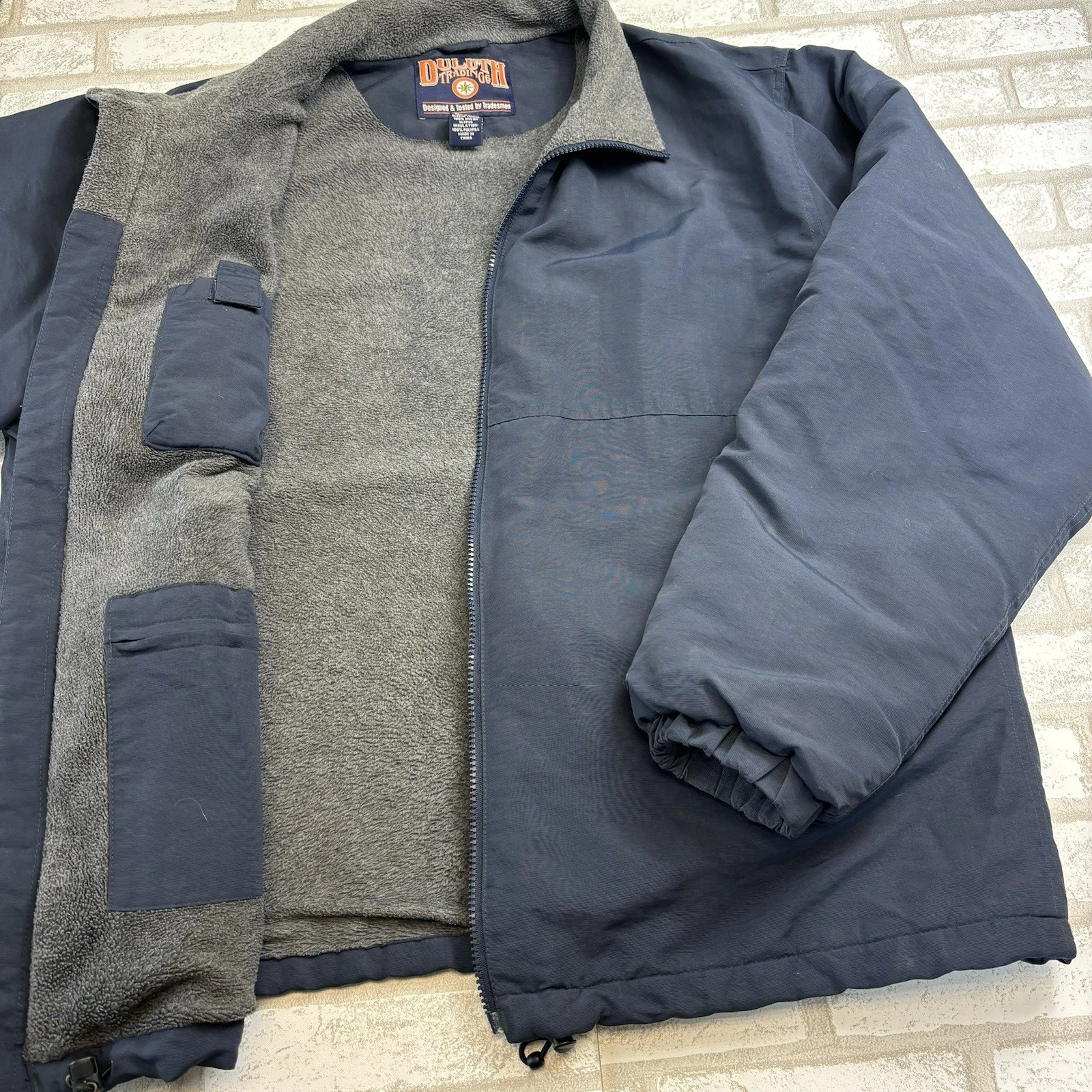 Duluth Trading Company Jacket Coat Mens L Large Blue fleece Lined Warm