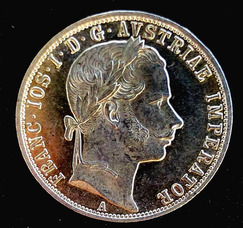 Austria/Hungary 1860-A, 1 Florin, silver, Proof-like Cameo coin, UNC Beauty ! - Picture 2 of 3