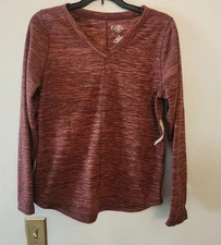 St johns bay lightweight Fuzzy classic v neck sweater brown size xs