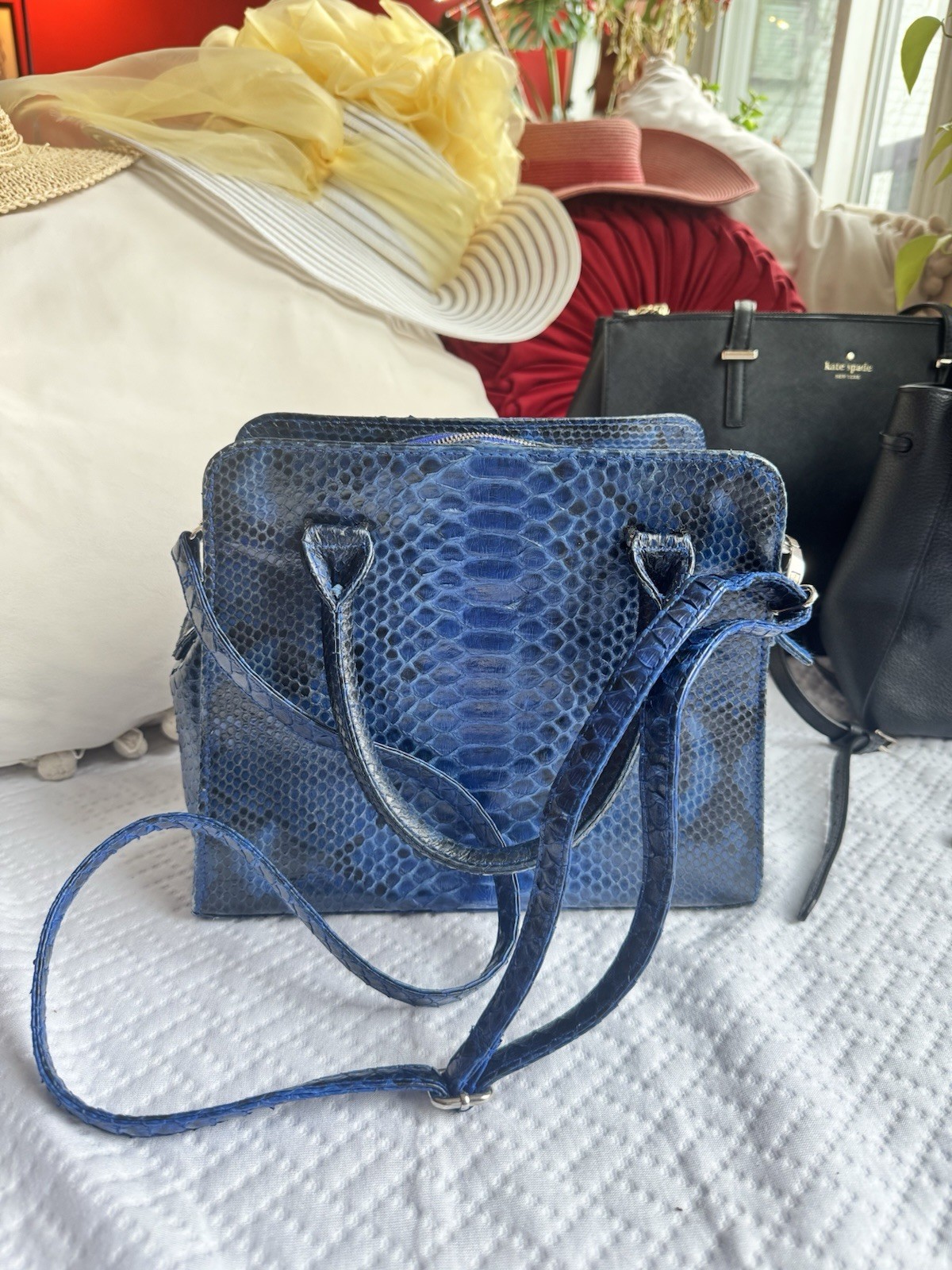 Genuine Indonesian Python Snakeskin Blue Structur… - image 2