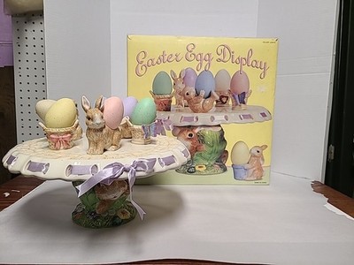 Ceramic Easter Egg Display Set Bunny Decorative Dessert Cake Stand 