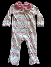 Burt’s Bees Pink/White/Orange Organic Cotton Peter Pan Collar Coverall-3-6Mos