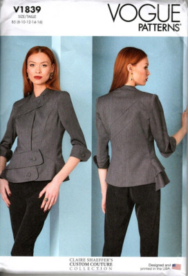 Vogue V1839 Misses 8 to 16 Claire Shaeffer Couture Lined Jacket Sewing Pattern