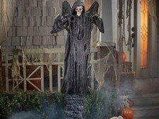 Animated Standing Skeletal Reaper Wings Halloween Prop Haunted House Decor Scary