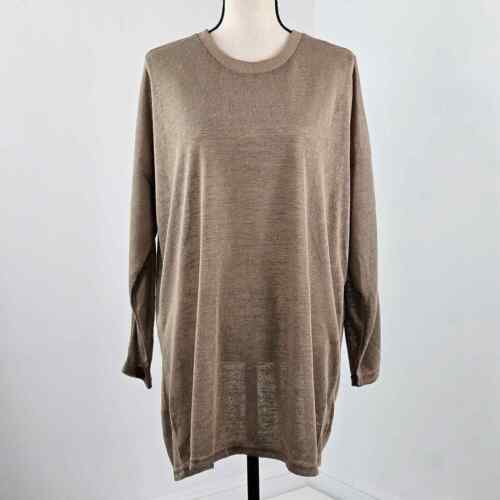 Umgee Knit Earthy Brown Long Sleeve Sheer Tunic | Women's Medium - Picture 1 of 15