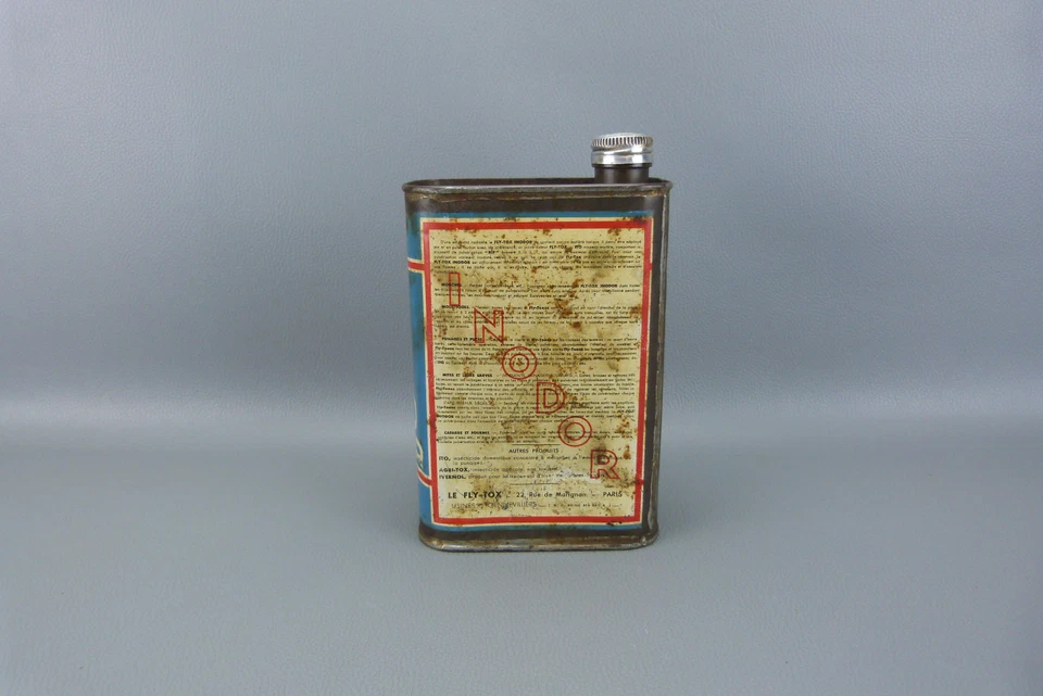 Ancien petit bidon d'insecticide FLY-TOX en tôle peinte, Déco Atelier, Loft. - Photo 3/4