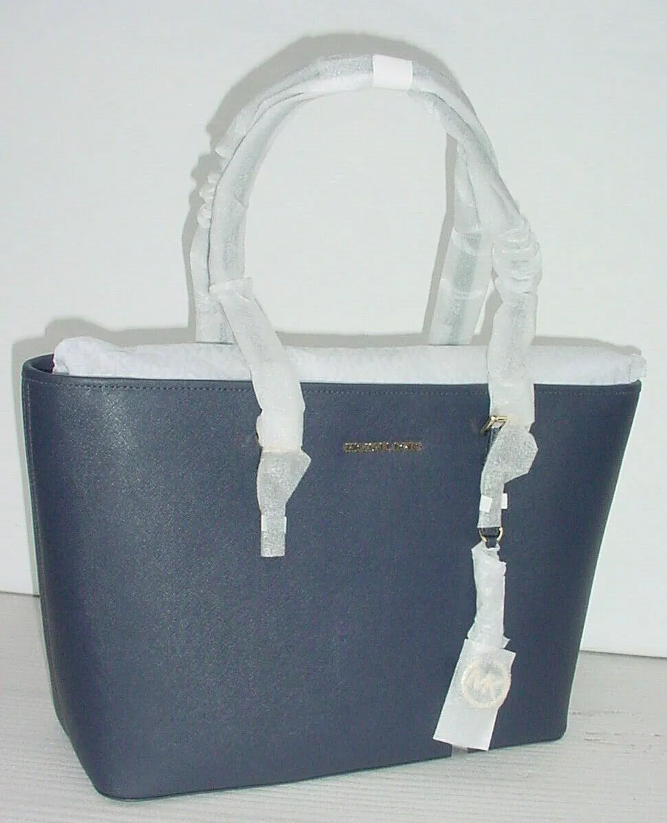 Jet Set Large Saffiano Leather Shoulder Bag, Michael Kors, Navy Blue