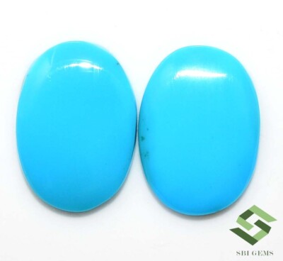 13x9 mm Certified Natural Turquoise Oval Cabochon Pair 4.22 CTS Loose Gemstones